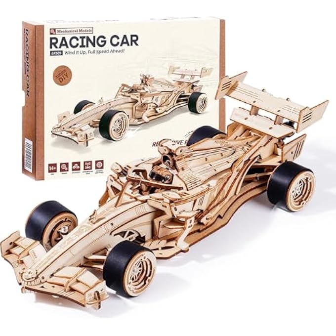 LK505 3D PUZZLE WOODEN PUZZLE ADULT MODEL KIT RACING CAR 5H CONSTRUCTION GIFTS TEENAGER CHILDREN MECHANICAL ROARING MOTOR 8-10 M FORWARD MOVEMENT - Image 1